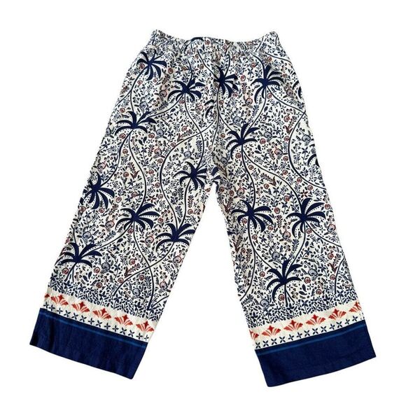 Joie Tropical Linen blend wide leg pull on elastic beaded pants size L cropped - Picture 2 of 8